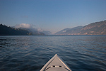 Kayak fishing on the Columbia River near Hood River, Oregon