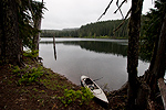 Kayak fishing at Goose Lake on a rainy June day