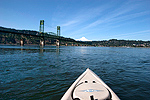 Kayak fishing on the Columbia River near Hood River, Oregon