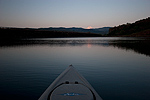 Sunrise on Mt. Hood from the kayak on Rowland Lake