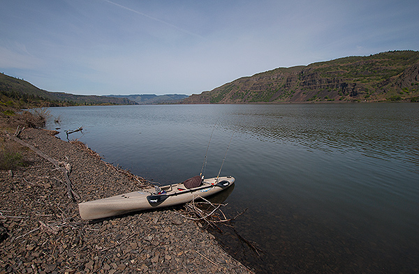 Kayak fishing on the Columbia River