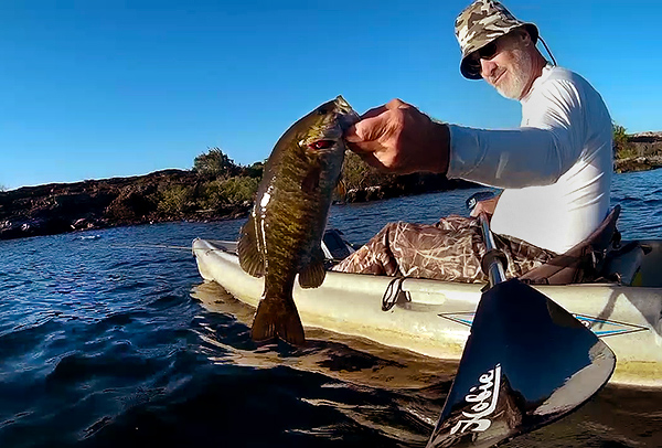 Kayak fishing for smallmouth bass on the Columbia River