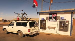 Filling up with water before heading out into the desert.