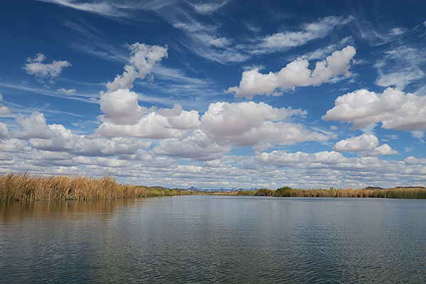 Clouds over Mittry Lake as a weather front moves through the southwest Arizona desert.