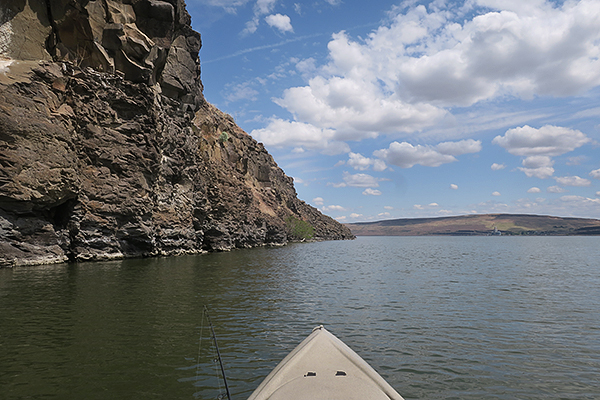 Kayak fishing on the Columbia River in eastern Washington