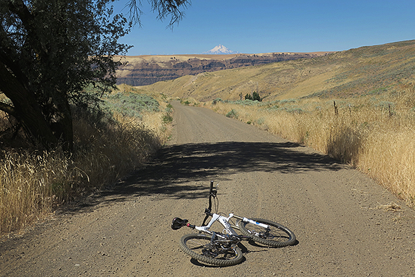 Cycling in eastern Washington with Mt. Hood in the distance