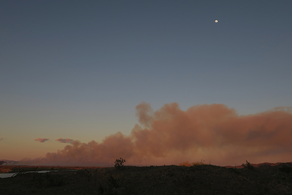 Wildfire burns just before sunset in the lower Colorado River basin