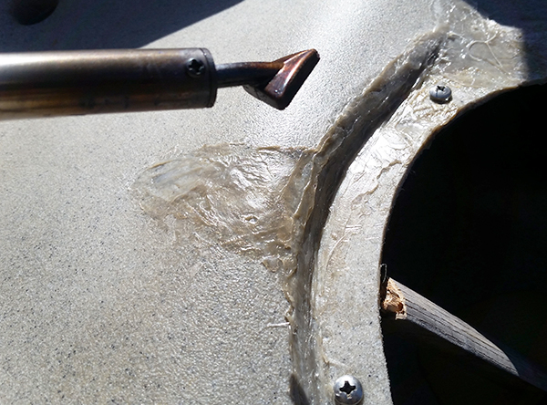 Plastic welding repair of a large crack in the deck of a Hobie Quest fishing kayak