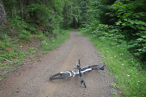 An extremely steep lava gravel road in the Cascade Mountains of central Washington