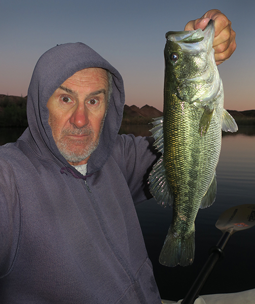 Full moon Colorado River largemouth bass caught by watermanatwork.com kayak fisherman Ron Barbish