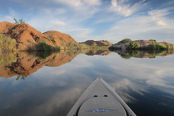 Beautiful late spring day for kayak fishing the backwaters of the Colorado River