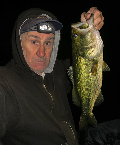 Nice Colorado River largemouth bass caught at night by watermanatwork.com kayak fisherman Ron Barbish