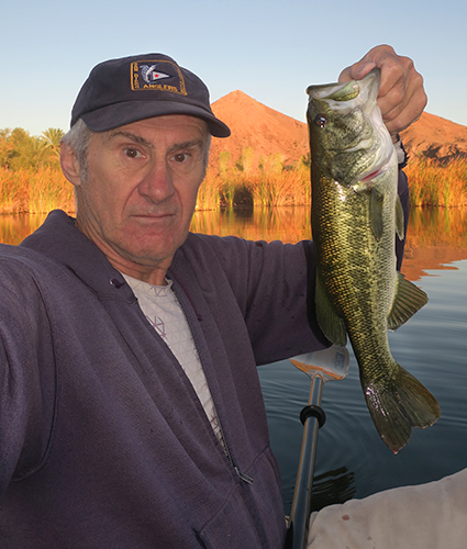 Colorado River largemouth bass caught at sunrise by watermanatwork.com kayak fisherman Ron Barbish