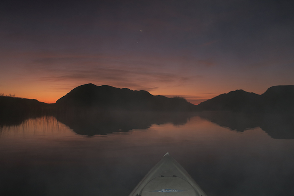 The moon and Venus before sunrise on the Colorado River