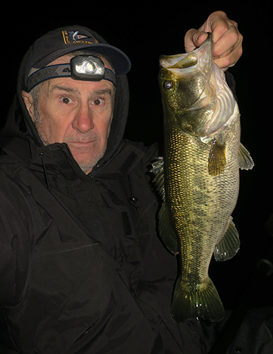 Nice Colorado River largemouth bass caught at night by watermanatwork.com kayak fisherman Ron Barbish