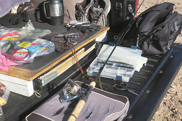 Getting the kayak fishing gear ready