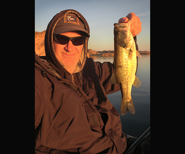Colorado River largemouth bass caught at sunrise by watermanatwork.com kayak fisherman Ron Barbish