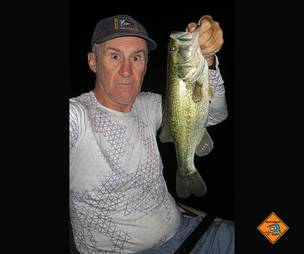 Colorado River largemouth bass caught at night by watermanatwork.com kayak fisherman Ron Barbish